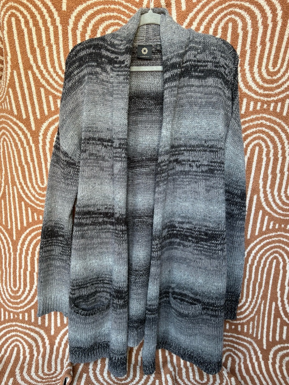 Amber Sun Open-Front Ombre Knit Cardigan Gray Size XL